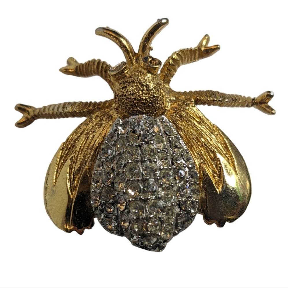 Vintage Capri Gold-Tone Rhinestone‎ Beetle Brooch